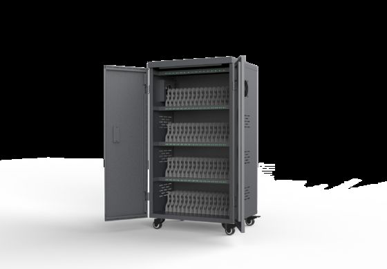 Armário de carregamento de tablets inteligente de 64 portas com sistema de proteção de segurança 8S e luzes LED para escolas e escritórios