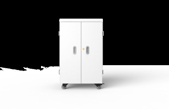 Armário de carregamento de tablets com alimentação CA de 42 portas com orifícios de ventilação e 2 rodas com freio
