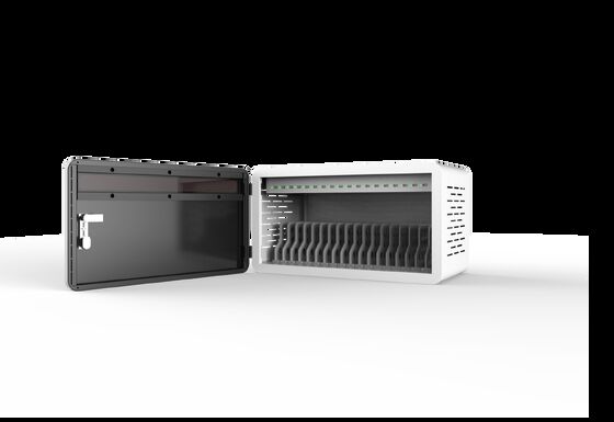 Armário de carregamento para tablets USB com 18 slots, chapa galvanizada e luzes LED para armazenamento seguro